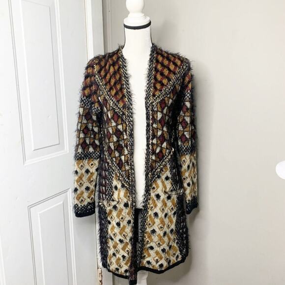 BCBGMAXAZRIA eyelash multicolor open duster chain sweater cardigan size‎ small - Picture 2 of 10